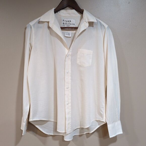 Frank & Eileen Womens XS Eileen Relaxed Button Shirt Cotton Peach Ivory Cream - Picture 2 of 12